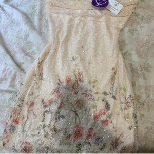 Windsor Strapless Floral Dress in Cream and Multicolor